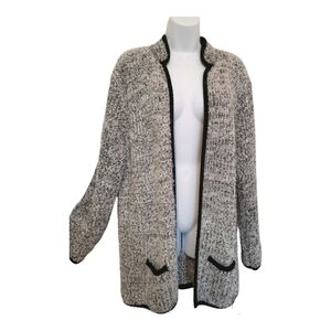 VINTAGE 80s  cardigan sweater size L oversized grey black piping